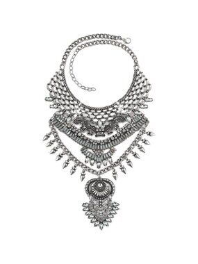 ReisJewelry Long Tassel Chunky Boho Coin Statement Necklace for Women